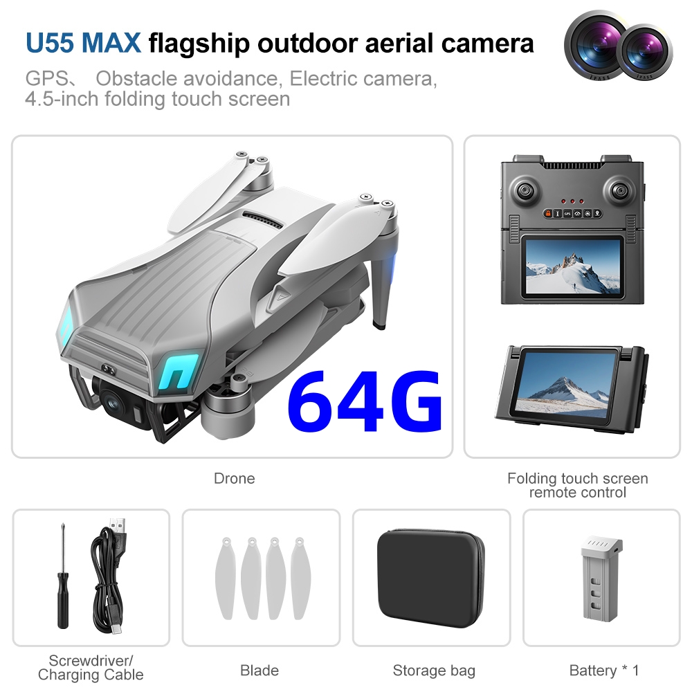 NCZOBOE U55 プロフェッショナルGPSドローン カ - Drone Gimbal 2 Axis のレビューと価格